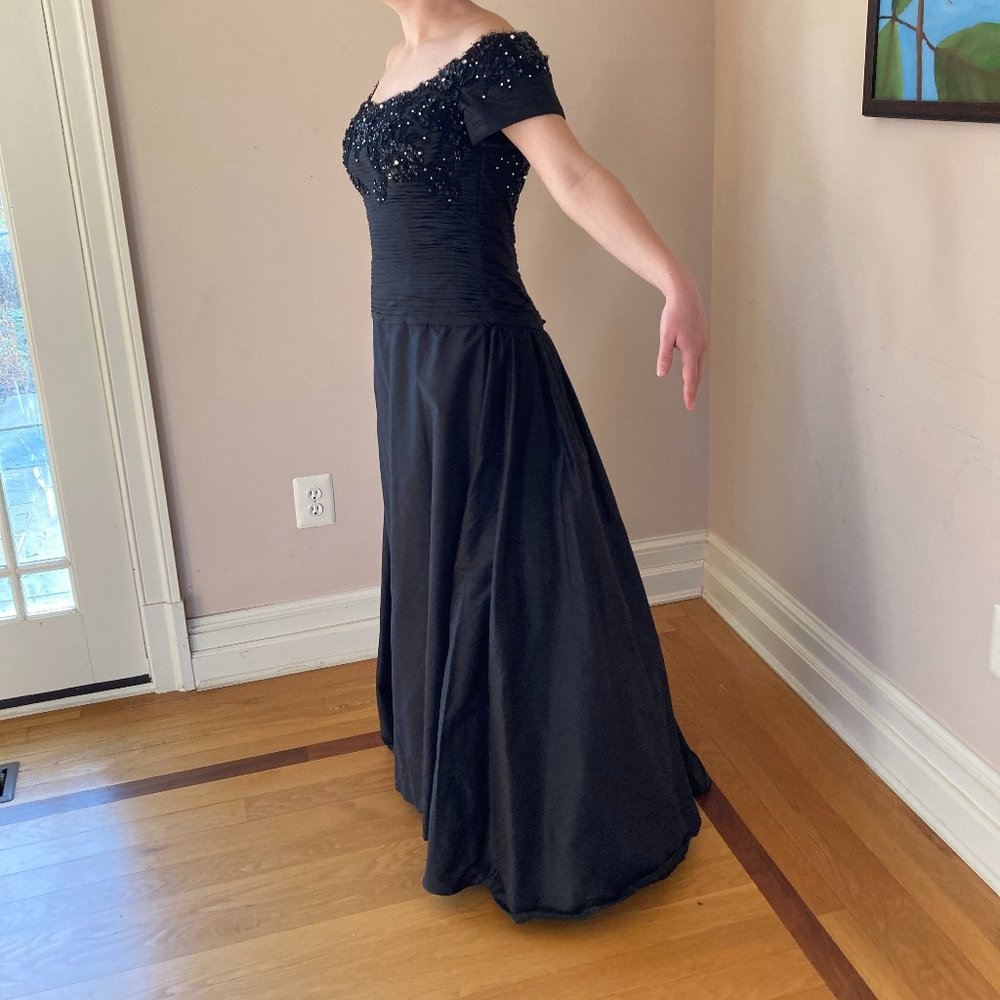 Black, Silk Dress with Silver, Beaded Embroidery by Vasarri - Picture 7 of 14